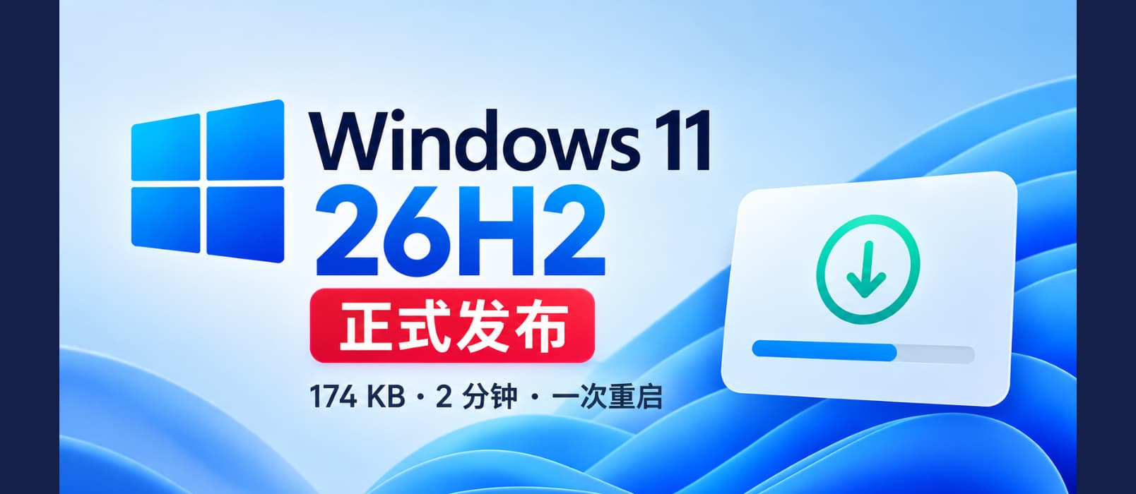 Windows 11 26H2 正式发布，174KB，2分钟完成升级 1